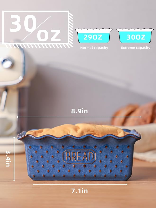 Ceramic Loaf Pan for Baking Bread, 9"X5" Bread Pans (Vintage Blue)