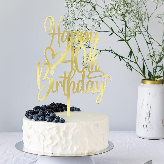 Acrylic Happy 40th Birthday Cake Topper - Cheers to 40 Years Cake Topper, 40 & Fabulous Cake Decoration for Hello 40th Birthday Anniversary Party Cake Decorations Supplies