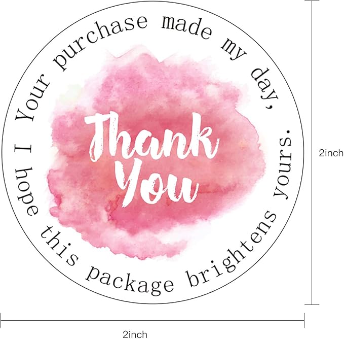 WRAPAHOLIC Thank You Business Stickers - Pink Ink Painting Gift Wrap Labels, Shipping Labels - 2 x 2 Inch 500 Total