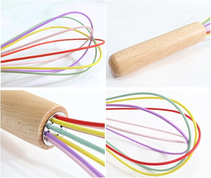 1-Piece Purple Silicone Whisk with Wooden Handle BRIIEC 10-inch Non Stick Balloon Whisk Egg Beater for Pancake Batter, Eggs and Egg Whites, Cake Mix, Blending, Gravy and Sauces