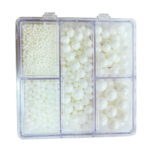 Edible White Pearl Sprinkles for Cake Decorating, Mixing 4 Sizes White Sugar Cupcake, Ice Cream, Donuts, Macaron Toppings Supplies 90g/ 3.17oz