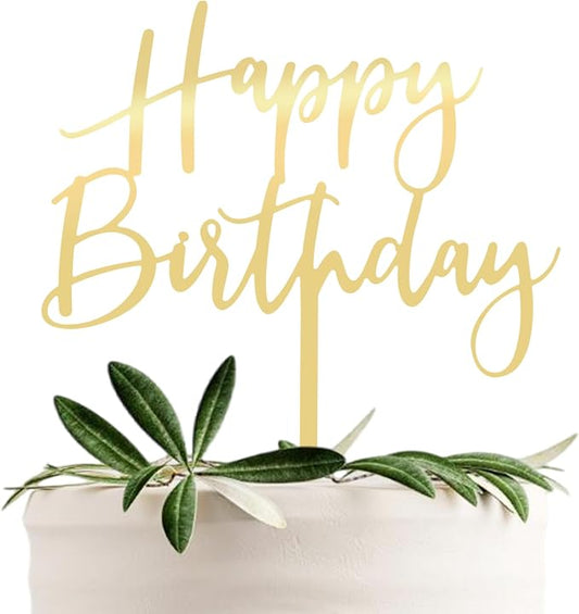 Happy Birthday Cake Topper, Gold Acrylic Durable Versatile Cake Topper, Birthday Supplies Decorations (Gold)