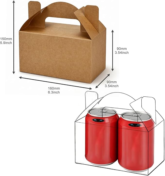 Aosric Small Kraft Gable Boxes 3.5 x 3.5 x 6.3 In, 30 Pack | Premium Kraft Cardstock Favor Boxes with Handles for Bakery, Small Business Packaging, Cookies, Party Treats & Farmers Market
