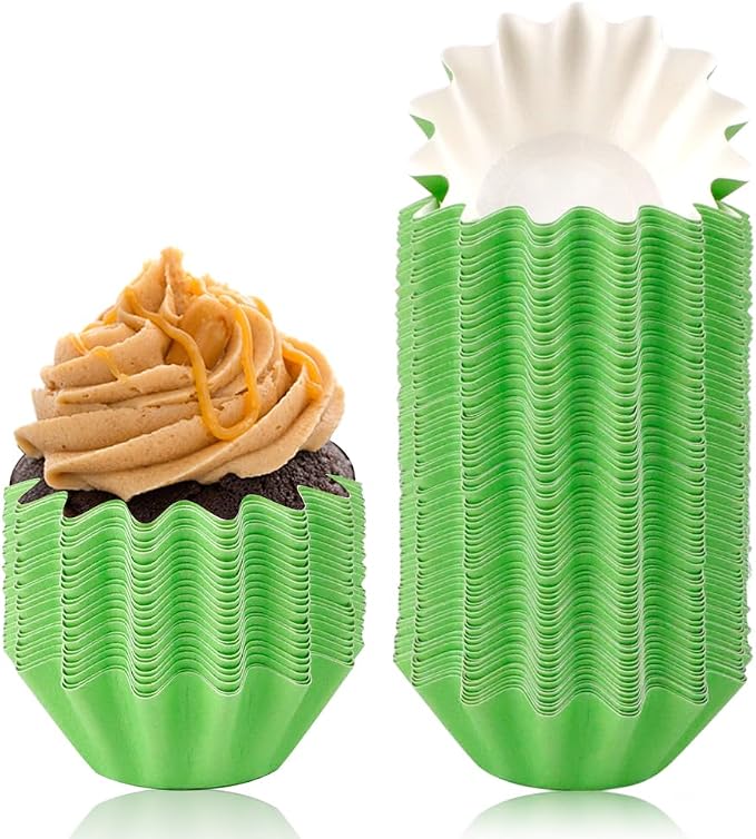 100 PCS Baking Cups Cupcake Liner Flared Brioche Muffin Wrappers (Green) | Standard Greaseproof Coated Paper Cup for Wedding Birthday Holiday Party or Baby Shower
