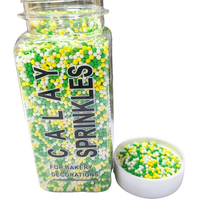 Edible Green White Yellow Nonpareils Sprinkles for Cake Decorating, Edible 2mm Mini Pearls Sprinkles Decorating for Baking Cookies Cupcake, Ice Cream, Donuts, Macaron Toppings Supplies 110g/3.88oz