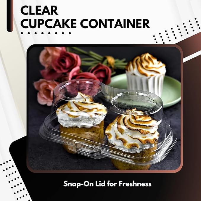 Green Direct 2 Compartment Disposable Cupcake Containers | Clear Cupcake Boxes Airtight | Stackable Cupcake Holders With Lid | Cupcake Plastic Containers Dome Cupcake Carrier BPA Free 10
