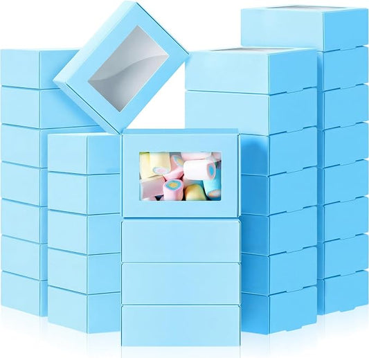 Zonon 60 Pcs Soap Boxes for Homemade Packaging, Mini Kraft Boxes with Window for Bakery Candy Soap Making Gift Packaging, 3.7x2.6x1.4 Inch (Blue)