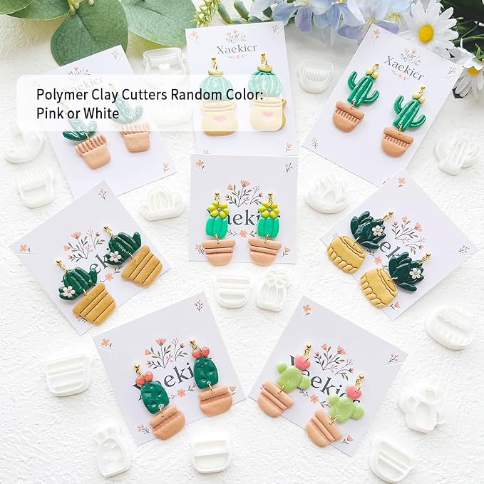 Cactus and Succulent Polymer Clay Cutters Set - 16pcs Cute Cactus Plant & Flower Pot Shapes for DIY Earring Jewelry Making, Soft Clay Crafts, Scrapbooking & Miniature Gardening Decor