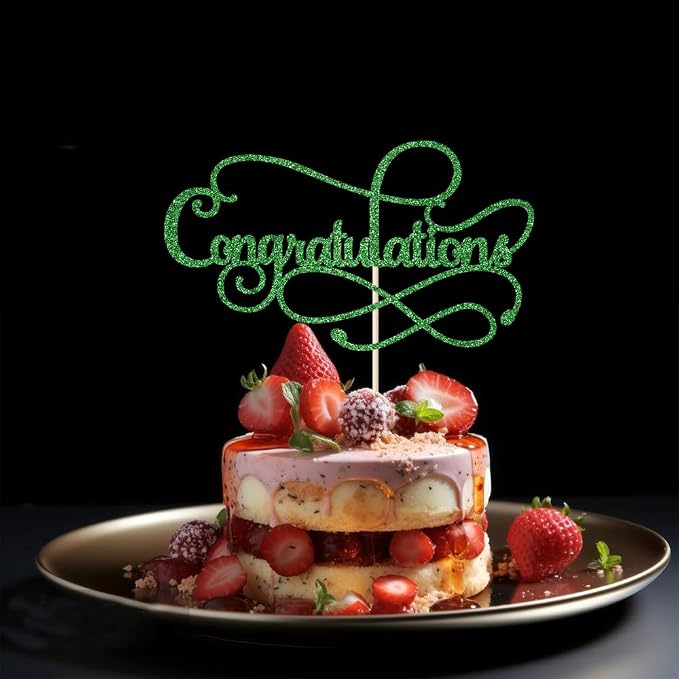 Congratulations Cake Topper,Congratulations 2025 Graduation Cake Topper,Graduation, Wedding, Retirement, Birthday, Anniversary, Celebration Party Decorations Supplies (Green)