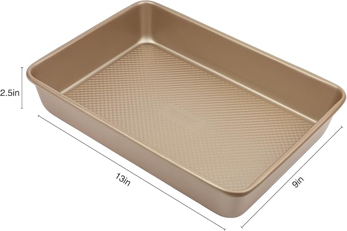 David Burke 13x9 Oblong Baking Pan – Carbon Steel, Non-Stick, PFTE & PFOA Free, Oven Safe with AirFlow Baking Technology – Bronze