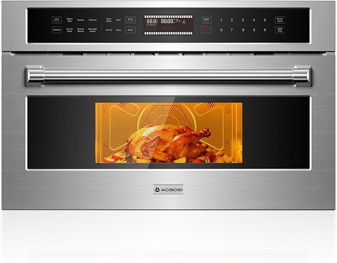 AAOBOSI 30 Inch Built-in Microwave and Convection Oven Combination, 1.6 Cu. Ft. Wall Oven Microwave Combos, Stainless Steel Finish, Touch Control LCD Display, Sensor Cook