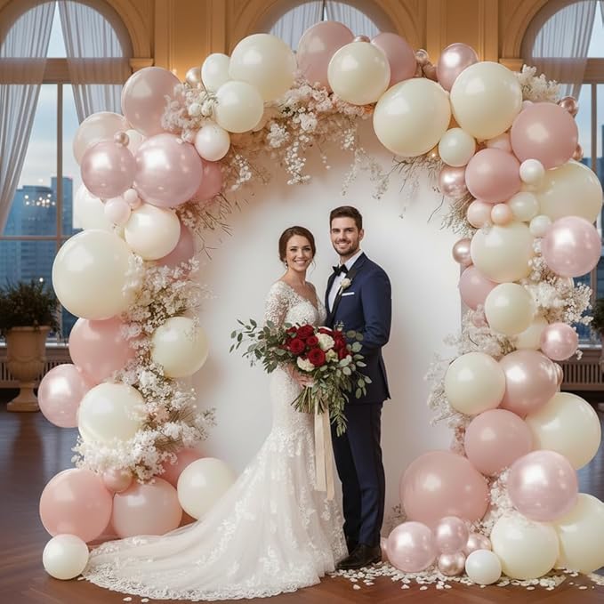 Boho Dusty Pink Balloon Arch Garland Kit 153pcs, Double Stuffed White Pearl Balloon Blush Neutral Pink Balloons Arch Kit for Birthday Wedding Bridal Baby Shower Gender Reveal Party Decoration