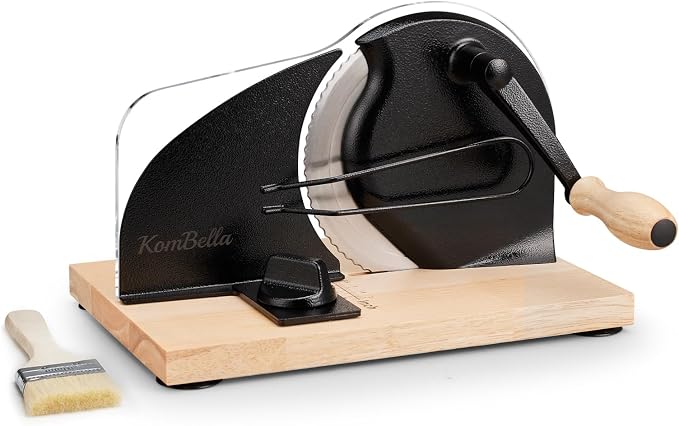 Sourdough Bread Slicer for Homemade Bread, Manual Hand Crank Bread Cutter with Adjustable Thickness for Even Slices (Black)