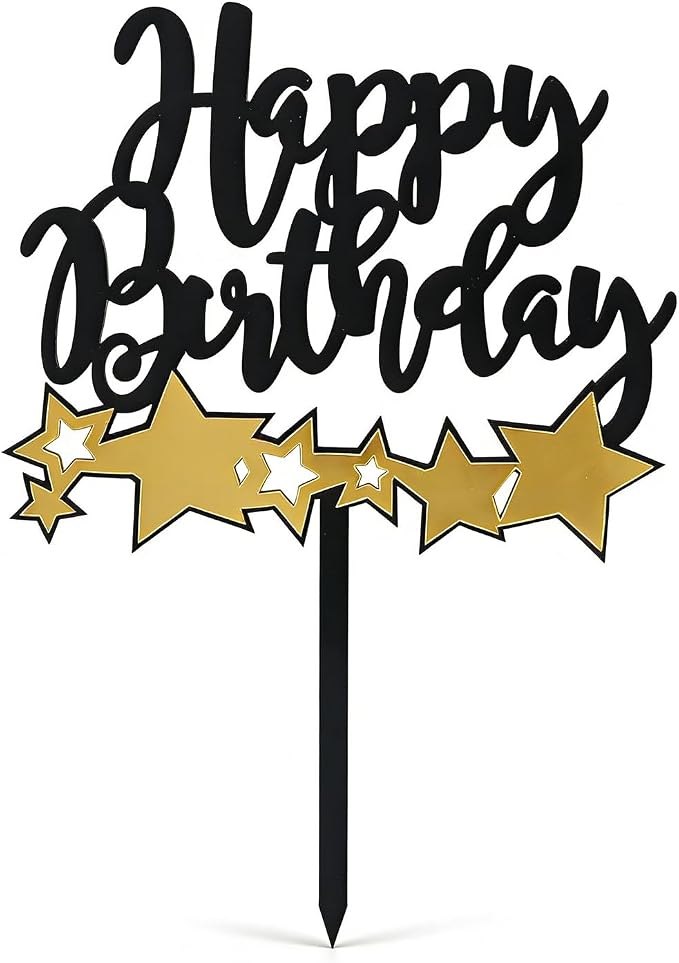 Acrylic Happy Birthday Cake Topper Durable Reusable Perfect for Birthday Cakes, Cupcakes, Dessert Tables Ideal for Kids Adults Birthday Celebrants (Black,Gold-2)