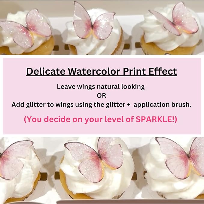 Edible Butterflies with Edible Glitter Kit - Wafer Paper Butterflies for Cakes - Cake Decorations - Cupcake Decorations - Cake Toppers (Soft Pastels)