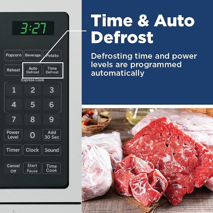 GE GCST07N1WSS Countertop Microwave Oven 700-watt Compact 0.7 Cu Ft Stainless Steel Bundle with 2 YR CPS Enhanced Protection Pack and Deco Chef Pair of Red Heat Resistant Oven Mitt