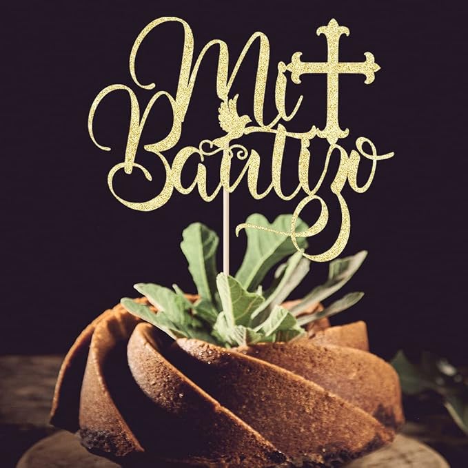 Gold Glitter Mi Bautizo Cake Topper - White Dove First Communion Decoration For Baby's 1st Birthday/Baby Shower/Gender Reveal Party Supplies