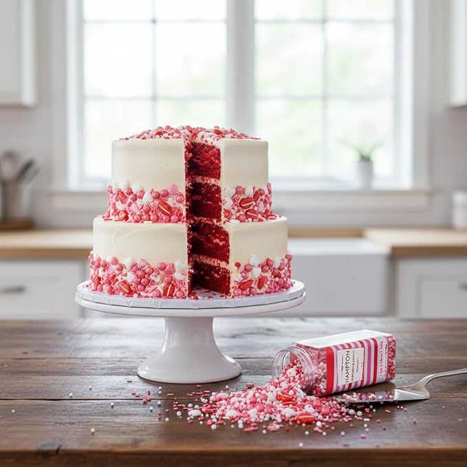 Lips & Hearts Sprinkle Mix Red and White 4.4 oz, Valentines Sprinkles For Cake Decorating, Baking, Ice Cream & More, The Hampton Candy Company