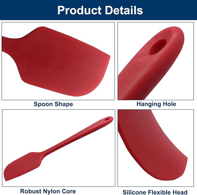 Large Silicone Spatula, 11.4 Inch Rubber Spatula with Nylon Core, Heat Resistant to 446°F, Kitchen Cooking Utensils Baking Bowl Scraper for Mixing & Scraping (Red)