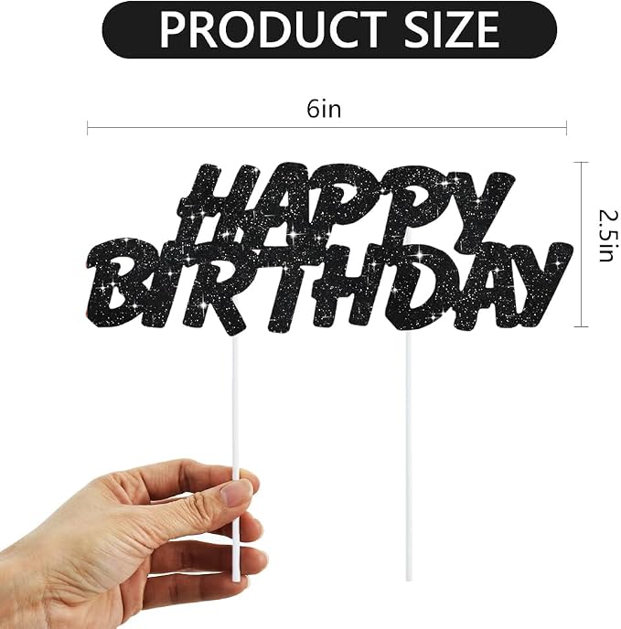 BEISHIDA black HAPPY BIRTHDAY Cake Topper, Happy Birthday Cake Bunting Decor,Birthday Party Decoration Supplies，Photo Booth Props