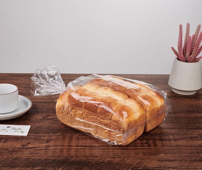 Plastic Bread Bags With Ties, 150 Pcs Printed Loaf Bags for Homemade Bread, Sourdough and Bakery Food - 8x18 Inch with 4" Side Gusset