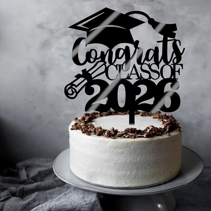Congrats Class Of 2026 Cake Topper, Glitter Graduation Party Supplies - High School College Graduates -College Graduate Cake Topper Decorations Supplies(Congrats Class Of 2026 Acrylic black)