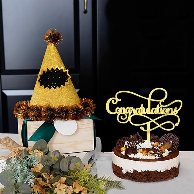 Congratulations Cake Topper,Congratulations 2026 Graduation Cake Topper,Graduation, Wedding, Retirement, Birthday, Anniversary, Celebration Party Decorations Supplies (Acrylic Gold)