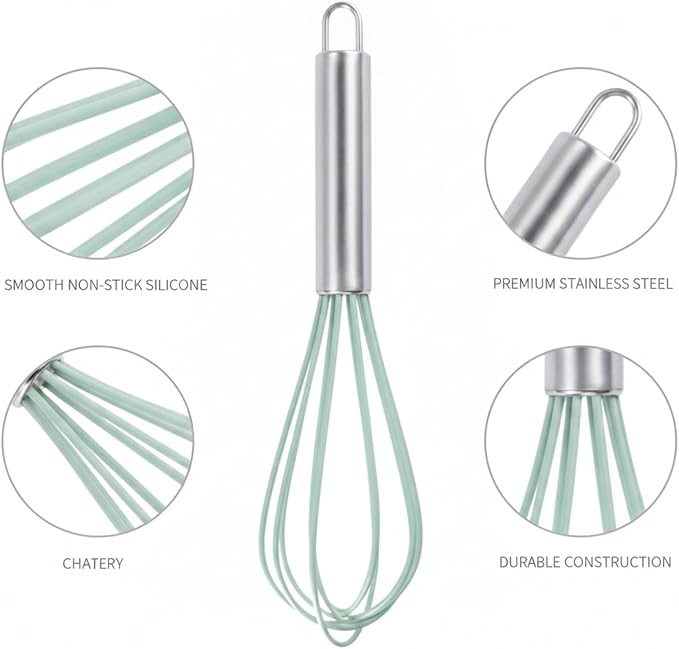 Silicone Coated Whisk, Stainless Steel Wire Balloon Whisk for Non-Stick Cookware, Mixing Tool for Eggs Batters and Sauces (1 PC)