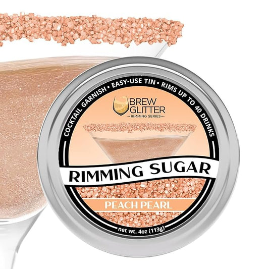Brew Glitter - Peach Rimming Sugar (4oz, 1x Bar Tin) Cocktail Garnish for Mixed Drinks & Refreshments
