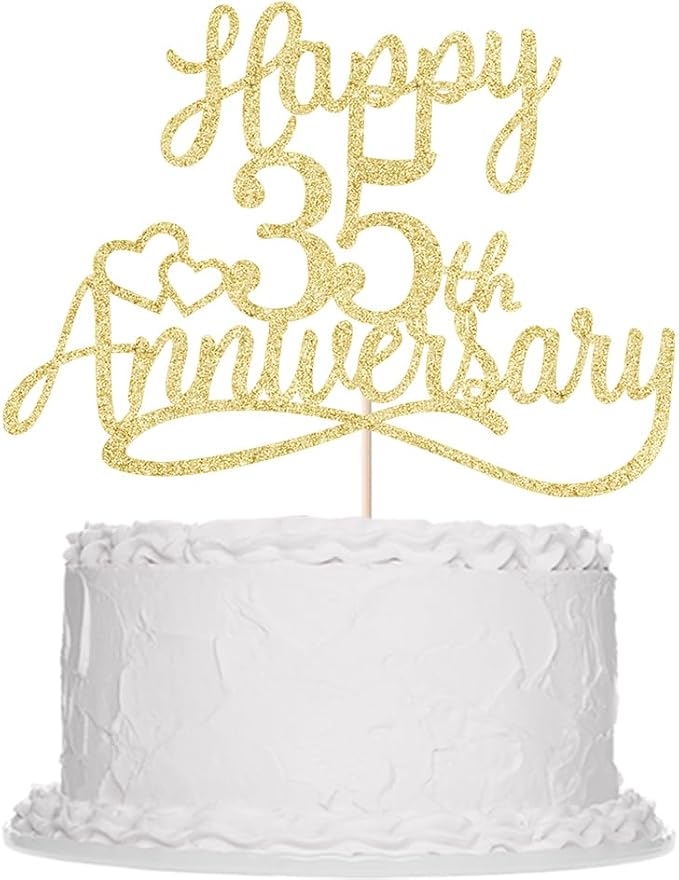 Sleyberoy Glitter Happy 35th Anniversary Cake Toppers - Wedding & Party Decorations for 35th Anniversary, Company Celebration, or Birthday
