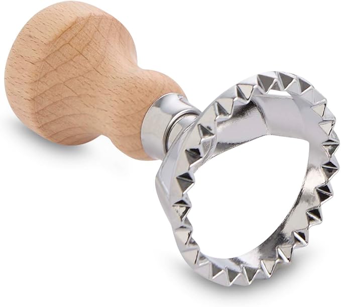Fante’s Ravioli Maker Stamp With Wooden Handle, Fluted Round Shape, For Homemade Pasta, Cookies, Everyday Meals, And Holidays, 2-Inch