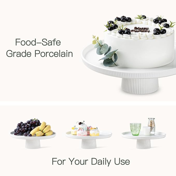 13 Inch Ceramic Cake Stand with Pedestal - White Round Cake Plate for Dessert Table Display, Elevated Cupcake Stand for Wedding, Birthday, Baby Shower, Tea Party, Holiday Entertaining
