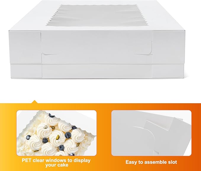 Wowxyz 12pcs 19x14x4 Inches Cake Boxes Rectangle Half Sheet 1/2 Sheet Bakery Boxes with Window - Donuts, Pastry Baking Cake, Pie White Cardboard Treat Packaging