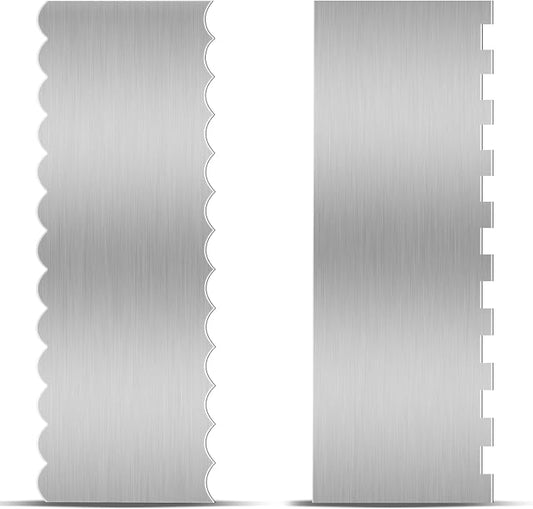 Stainless Steel Cake Scraper, 9 Inch Large Double Sided Patterned Stripe Edge Scraper Smoother, Cake Smoother Scraper for Mousse, Butter, Cream Cake Decoration (2 PCS)