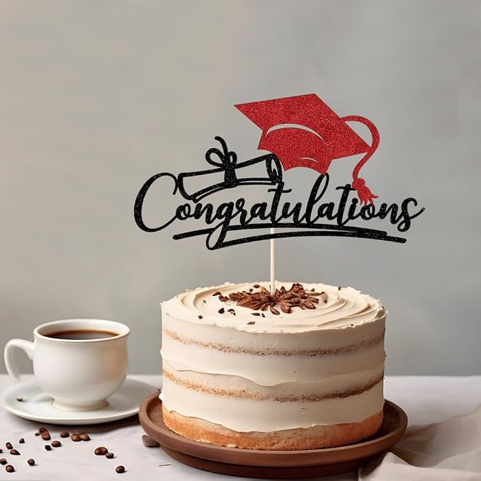 Congratulations 2026 Graduation Cake Topper,Congrats Grad Cake Decor - 2026 High School/College/Senior Graduation Party Decorations Supplies (Black and red)