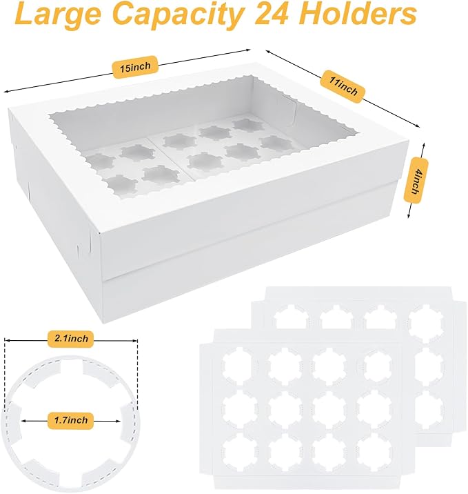 2 Pack White Mini Cupcake Boxes Holder for 24 Cupcakes, Food Grade Dessert Muffins Box Containers with Window and Inserts for Birthday Holiday Party Bakery Supplies