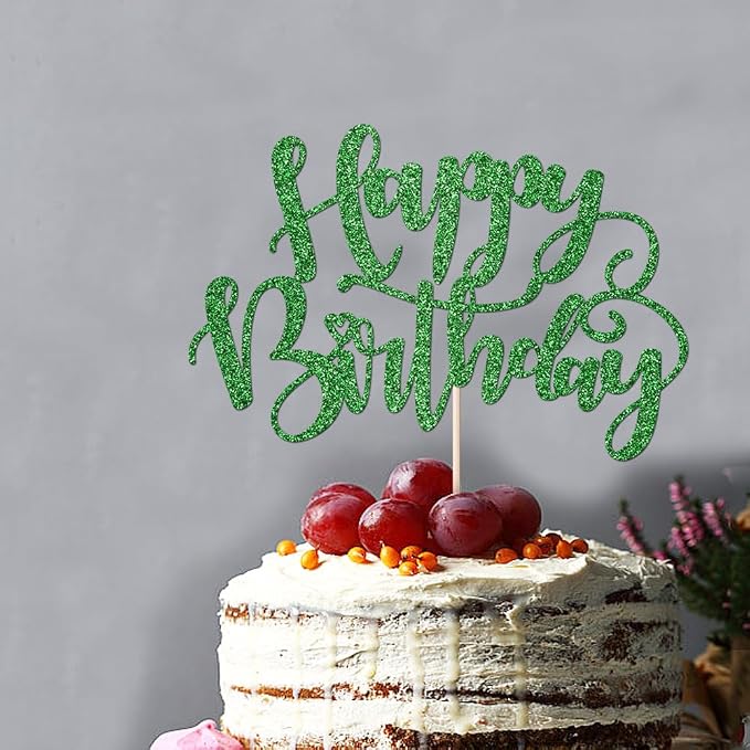 Handmade Glitter Happy Birthday Cake Topper,Birthday Party Cake Decorations, Anniversary/Birthday Party Decoration Supplies (Green)