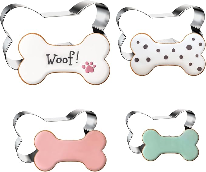 FUSOTO Dog Bone Cookie Cutters Set, Cookie Cutter for Homemade Dog Treat, 4Pcs Stainless Steel Cutters Dog Bone Shape for Cookie Baking, Sandwiches, Biscuits, Fruit, Vegetable