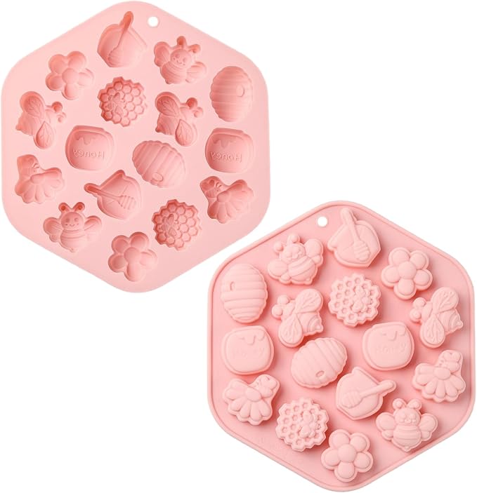 Ipotkitt 2pcs Pink Bee Theme Silicone Candy Molds Insect Animal Spring Theme Gummy Molds for Jelly Fondant Chocolate Candy Mousse Ice Cake DIY Crafts Keto Fat Bomb