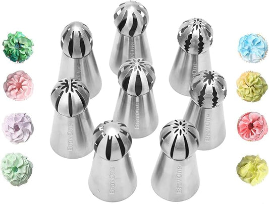 8 PCS Russian Piping Tips Set, BravOne Stainless Steel Russian Piping Ball Tips Flower Frosting Tips Icing Tips Piping Nozzles Cake Decorating Tips Kit