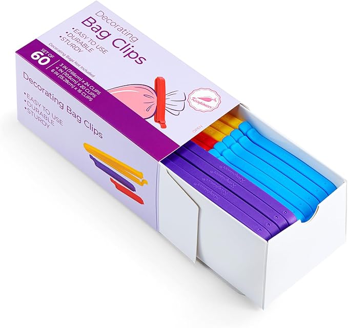 Keenpioneer Decorating/Icing Bag Sealing Clips, 60 Pack, Multipurpose for Food and Snack Storage, 3inch, 4inch and 6inch long | Assorment of Small 24, Medium 20 and Large 16, Food Snack Storage