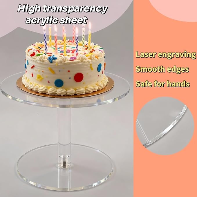 Acrylic Cake Stand for Dessert Table, 9.8 Inch Clear Round Cupcake Stand Display Riser for Birthday Party Wedding Event, Pastry Candy Pizza Display (Medium)