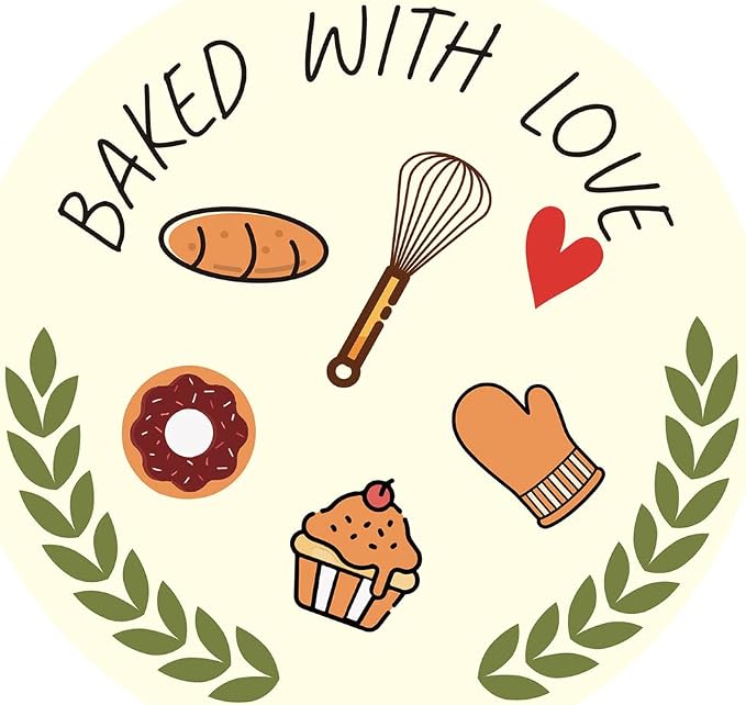160 Pcs Baked with Love Stickers, 1.6 Inch Bakery Packaging Labels for Cottage Bakery, Cookie Bags, Bake Sale, Baking Business Essentials