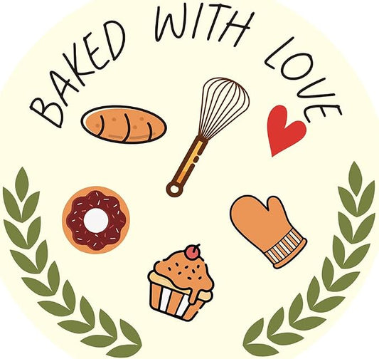160 Pcs Baked with Love Stickers, 1.6 Inch Bakery Packaging Labels for Cottage Bakery, Cookie Bags, Bake Sale, Baking Business Essentials