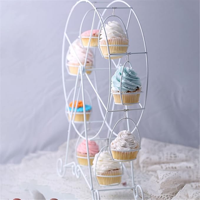 Ferris Wheel Cupcake Stand Dessert Serving Tray, Ferris Wheel Cupcake Stand for Carnival and Circus Theme Party Wedding Party Furnishing Accessories (White)