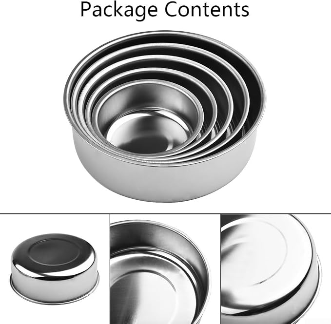 Stainless Steel Mixing Bowls Set with 5 Lids, 5-Piece Nesting Food Storage Containers for Meal Prep and Leftovers, Dishwasher Safe Kitchen Gadgets in Silver, Sizes 10cm to 18cm