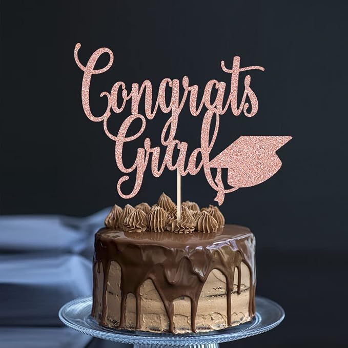 Congrats Grad Cake Topper,2026 Graduation Cake Topper, Congrats Grad Decorations,2026 High School/College/Senior Graduation Party Decorations Supplies. (Rose gold)