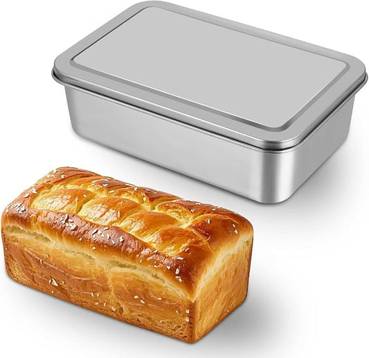 Kichvoe Stainless Steel Loaf Pan with Lid 9.05X5.90X2.55In Bread Baking Tray for Homemade Cakes Desserts Even Heat Distribution Kitchen Bakeware