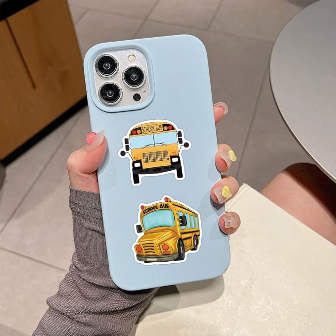 55Pcs School Bus Stickers, Yellow Bus Vinyl Decals for Water Bottles, Laptops, Luggage, Scrapbooks, Journals & Themed Decor (School Bus)