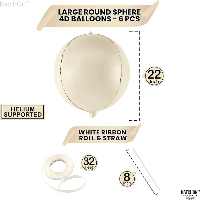 KatchOn, Huge White Sand Balloons Set- 22 Inch, Pack of 6 | Mylar Beige Balloon | White Sand Foil Balloons, Mylar Balloon for Graduation Decorations